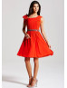 Dark Orange Cap Sleeves Knee Length Prom Dress